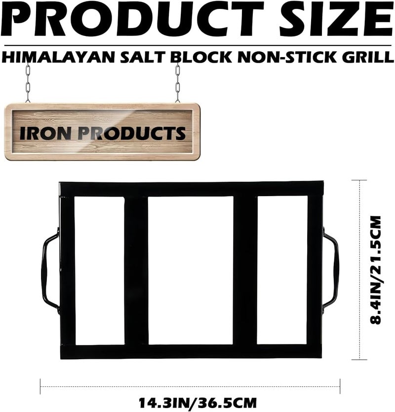 DOERDO DD Salt Cooking Block Tray Holder Salt Slab Plate Metal Steel Himalayan Rock Salt Block Cooking Plate Tray for Grilling Cooking, 14.3x8.4 Inch - Image 2